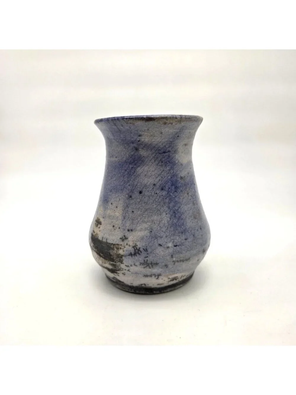 Vintage Blue Raku Pottery Vase Signed Sue